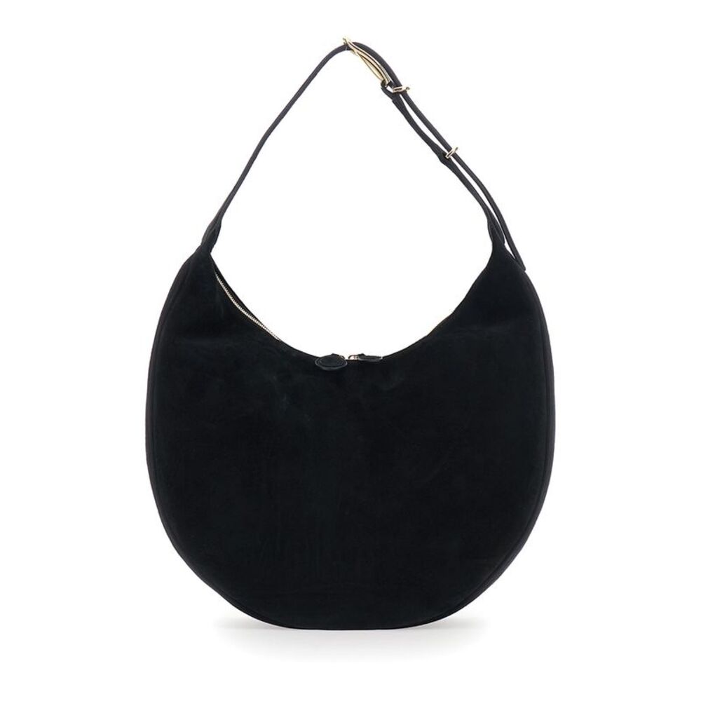 Liffner Women Black Shoulder Bag With Top Handle In Suede Women